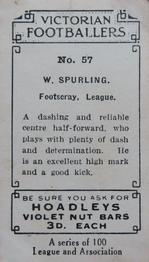 1933 Hoadley's Victorian Footballers #57 William Spurling Back